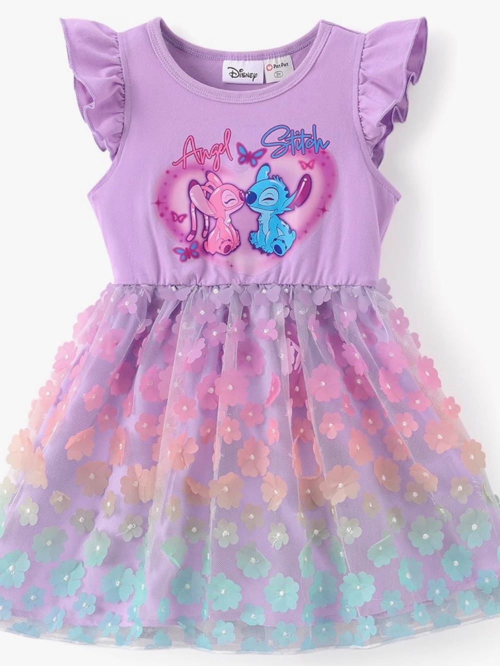Disney x PatPat, Stitch & Angel Lavender Tulle with Floral Design, Girls’ Size 6